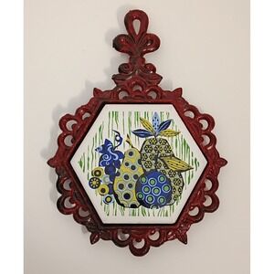 Ceramic Tile Cast Iron Hot Plate Trivet Fruit Retro Wall Hanging -Blue Green Red
